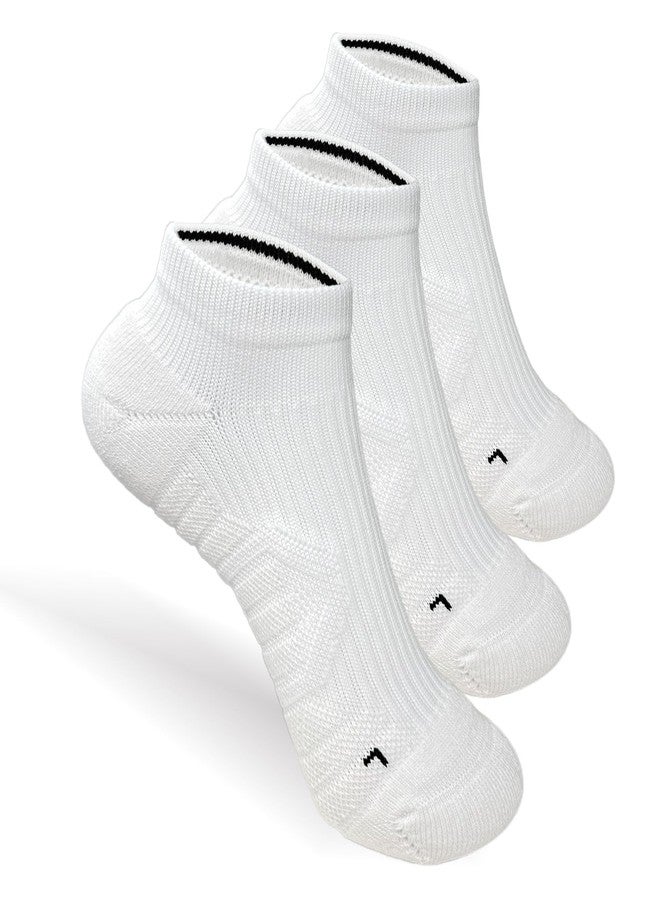 Tactia Running Socks Men Women, Cushion Padded Anti-Blister, Coolmax Moisture Wicking Cooling, Targeted Compression, Ankle Low Cut No Show Walking Hiking Tennis Golf Gym Athletic Socks (Small, White) - Image 1